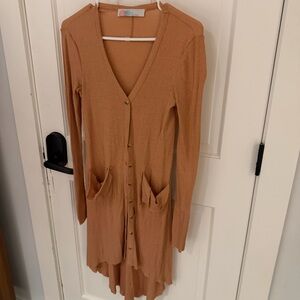 Free People Camel Button-Down Longline Top